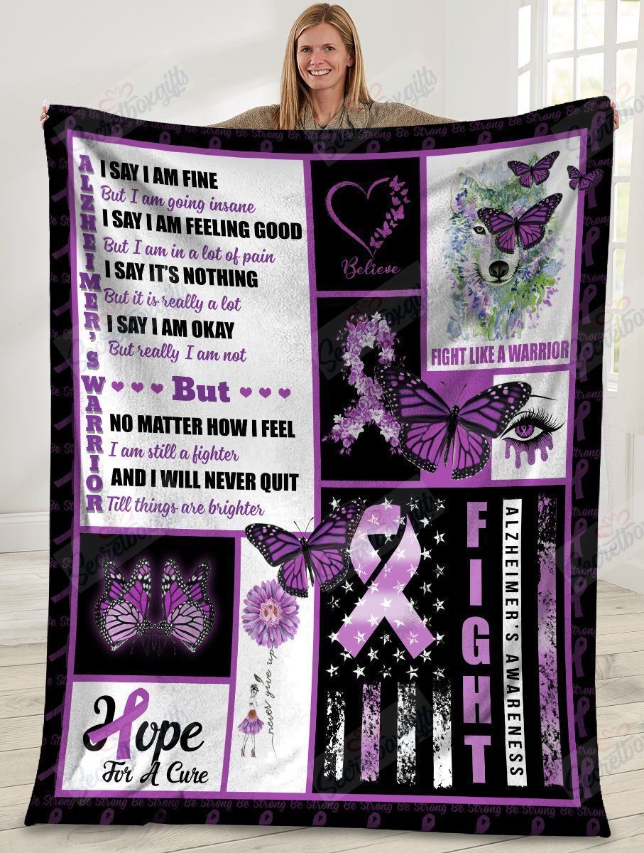 Alzheimer’s Warrior Alzheimer’s Awareness Purple Ribbon Butterfly Fleece Blanket