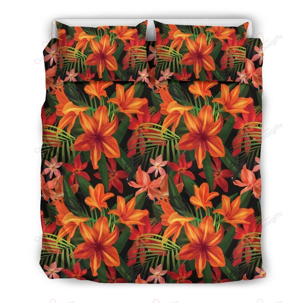 Amaryllis Orange Flower Printed Bedding Set