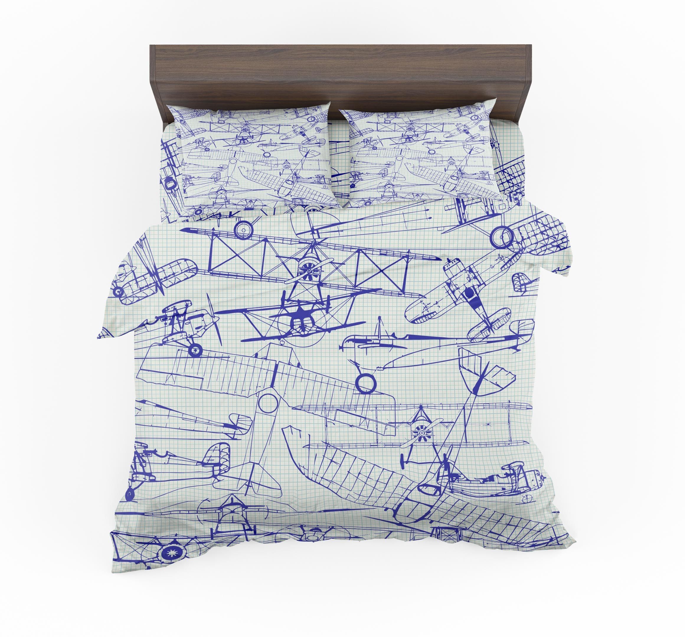 Amazing Drawings Of Old Aircrafts Designed Bedding Set