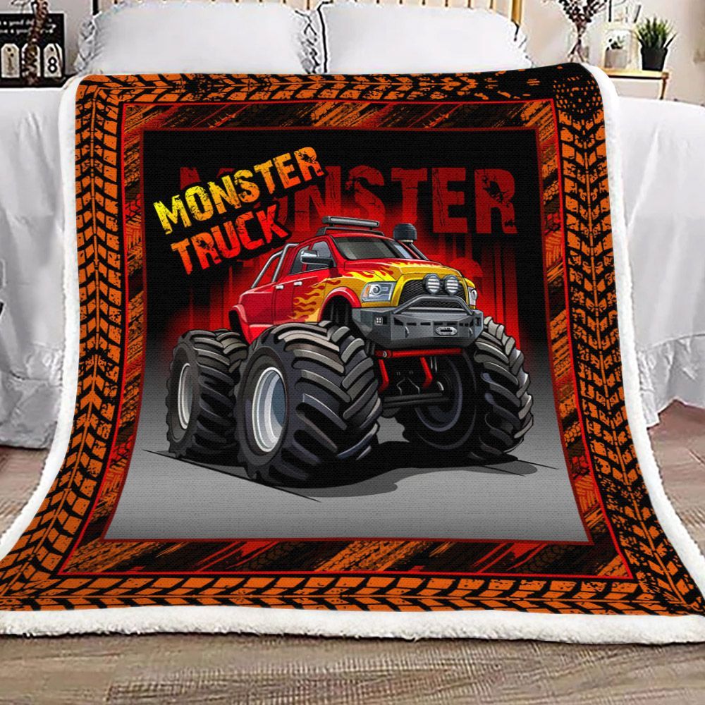 Amazing Monster Truck Monster Sherpa Fleece Blanket