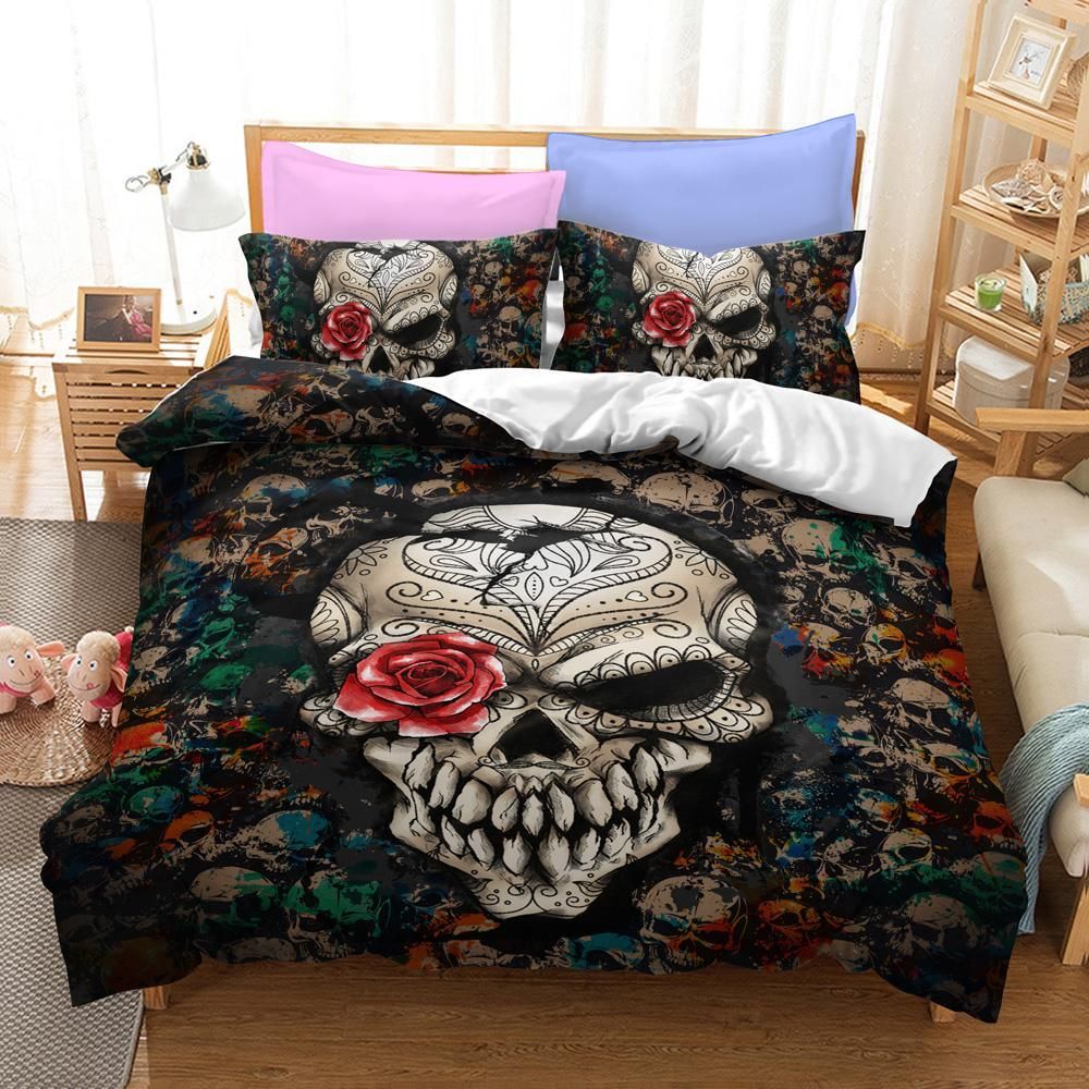 Amazing Rose Skull Eye Printed Bedding Set