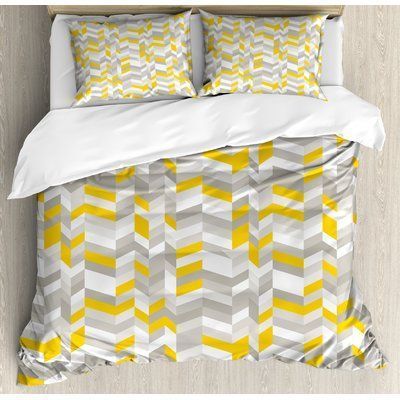 Ambesonne Geometric Vintage 60S Home Decor Inspired Zig Zags Bedding Set
