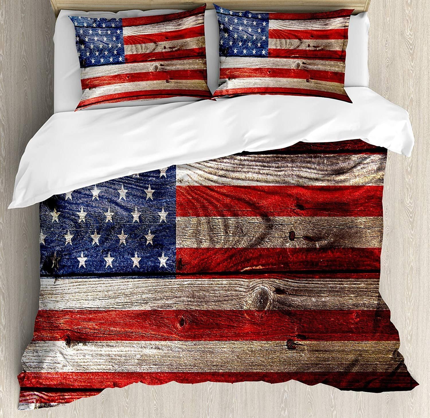 Ambesonne Rustic American Usa Flag Bedding Set