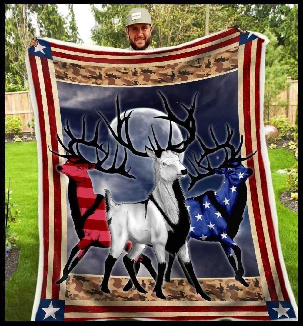 America Flag Special Unique Custom Design Blanket Gift For Boy Running Deer