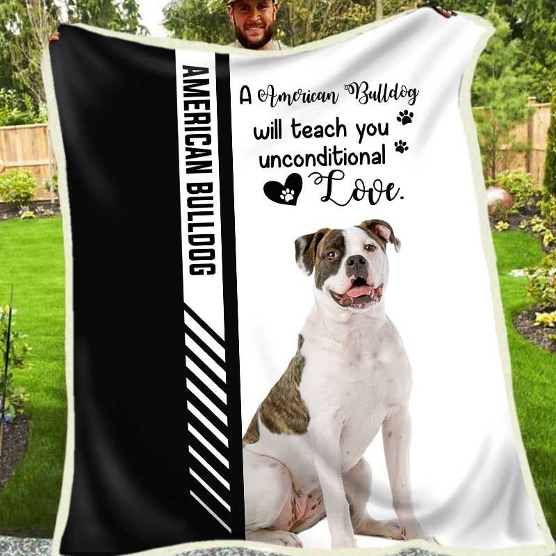 American Bulldog Sherpa Fleece Blanket