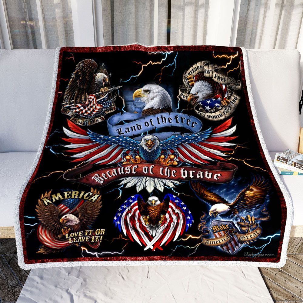 American Eagle Land Of The Free Because Of The Brave Sherpa Fleece Blanket