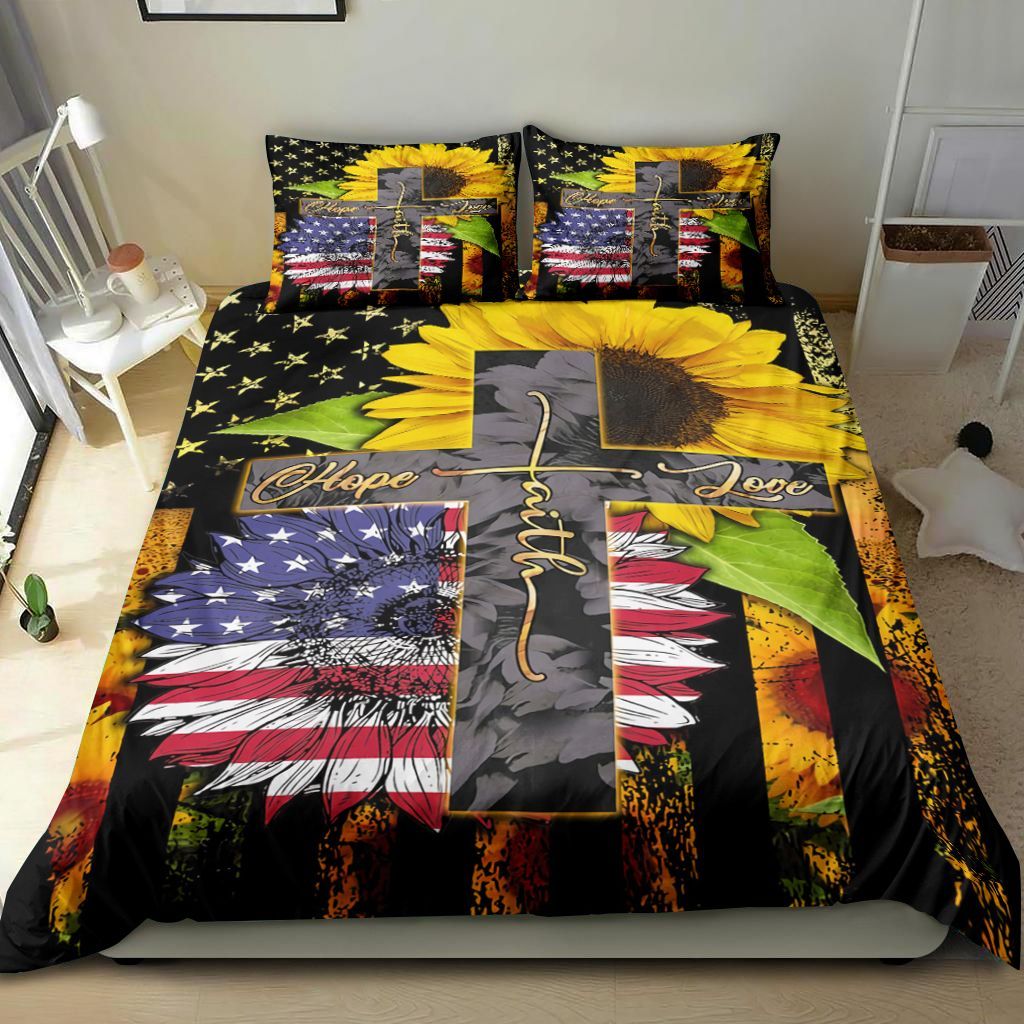 American Faith Hope Love Sunflower Bedding Set