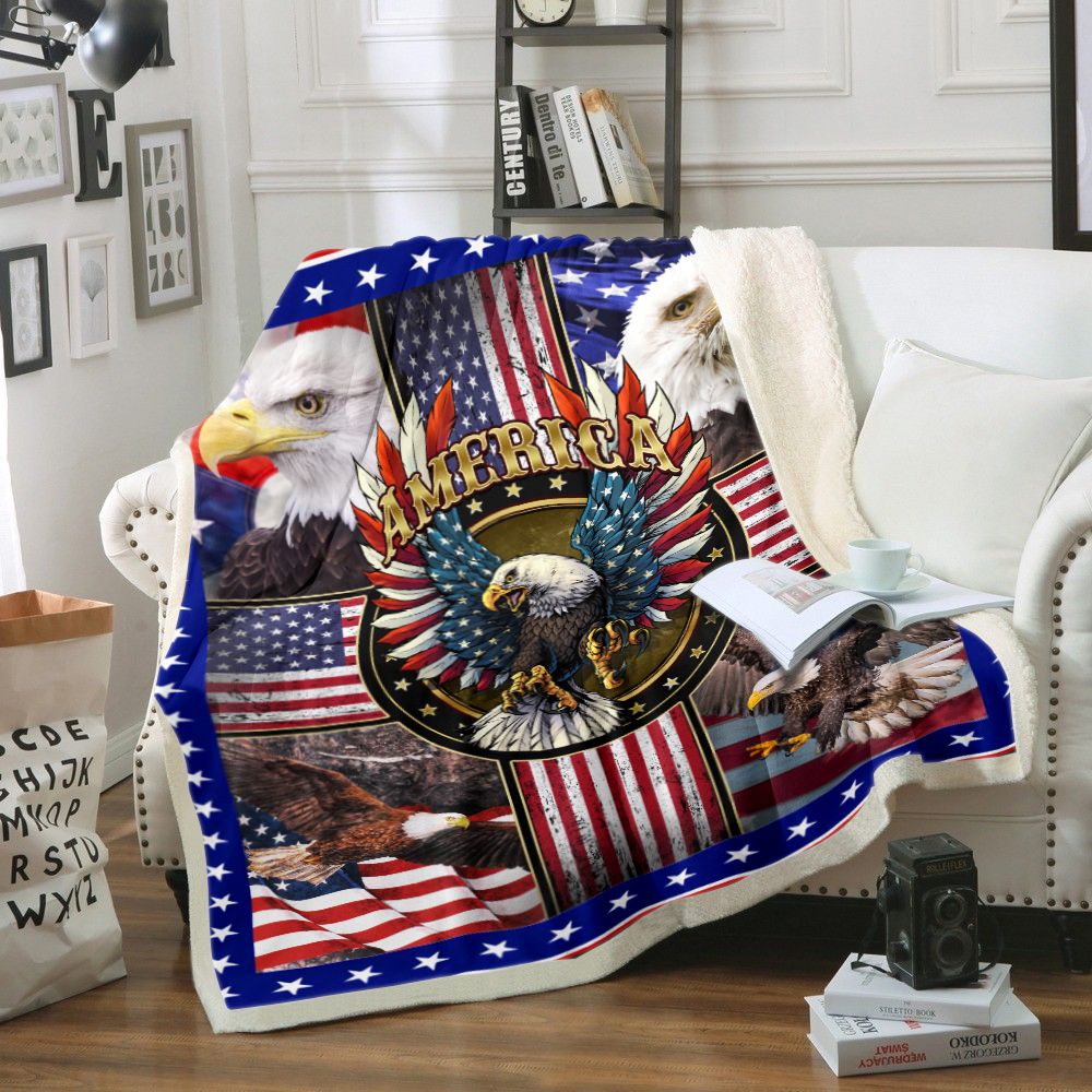 American Flag Eagle Fleece Blanket
