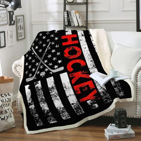 American Flag Hockey Sherpa Fleece Blanket