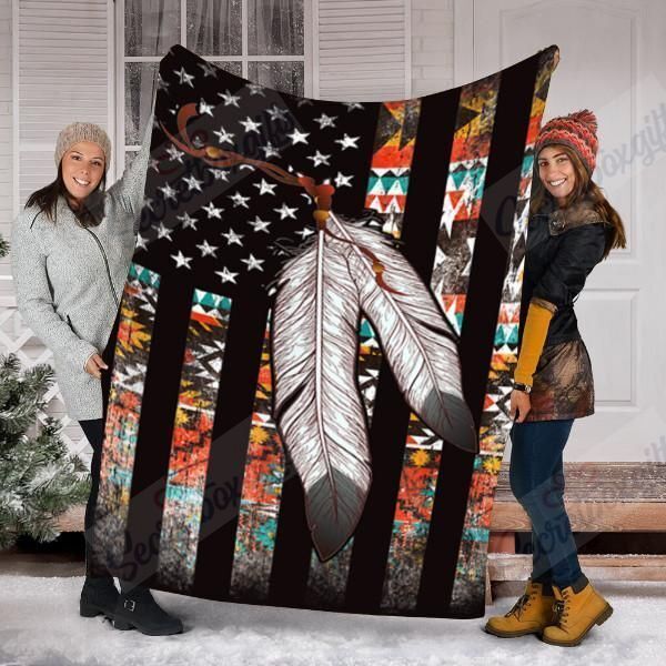 American Flag Native Tribe Feather Pride Fleece Blanket