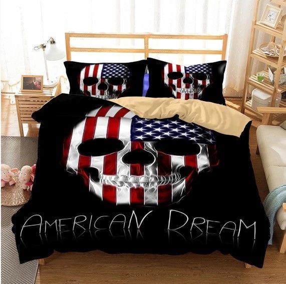 American Flag Skull Bedding Set