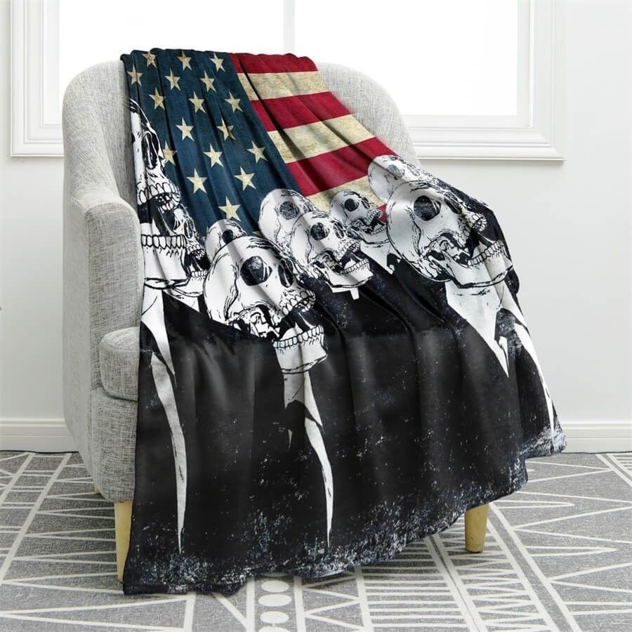 American Flag Skull Sherpa Fleece Blanket