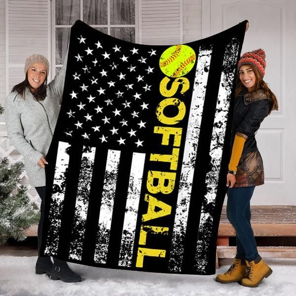 American Flag Softball Sherpa Fleece Blanket