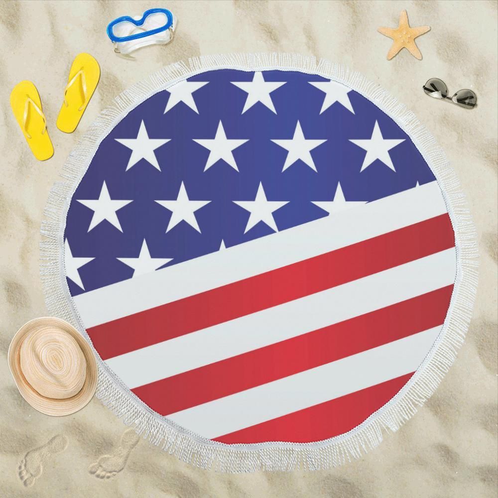 American Flag Stars Pattern Printed Round Beach Towel