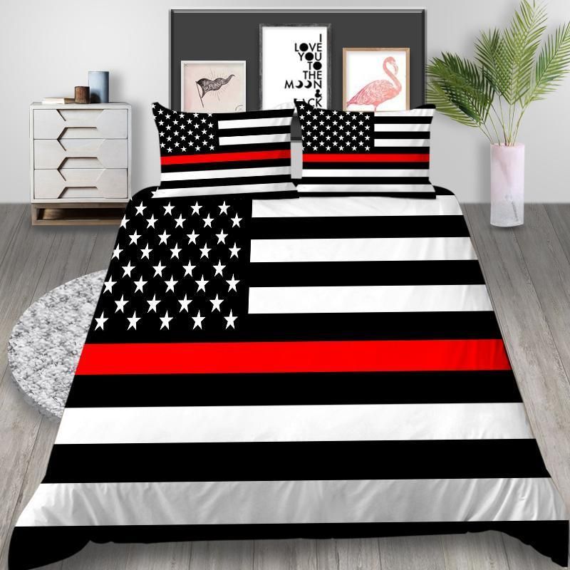 American Flag Thin Red Line Printed Bedding Set