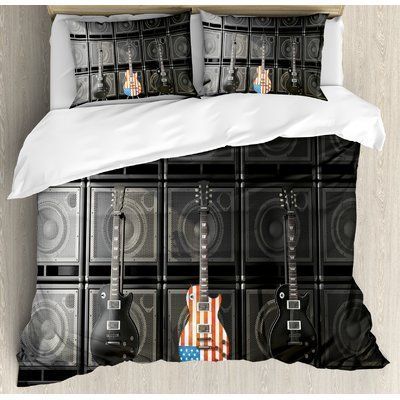 American Flag Us Bass Guitar Trendy Electronic Rock Music Digital Graphic Work Bedding Set