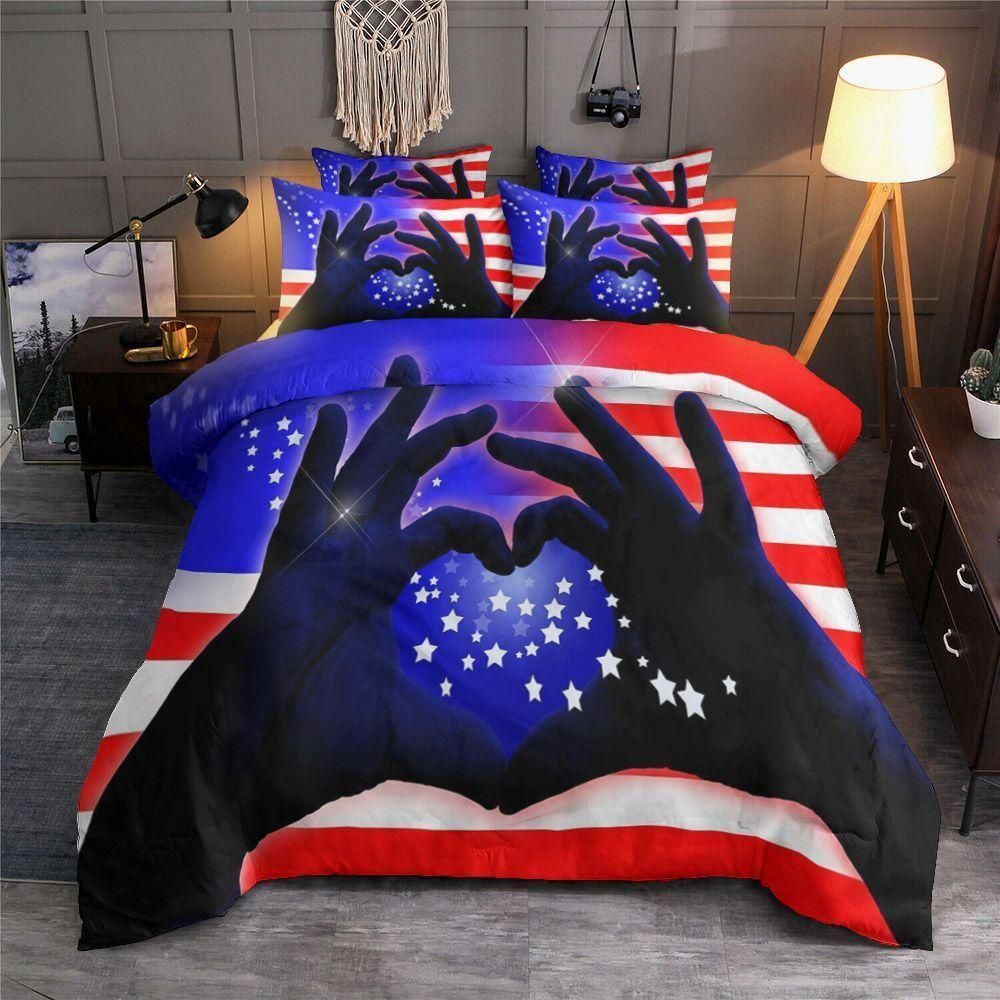 American Flag Valentine Day Twinkle Stars Bedding Set