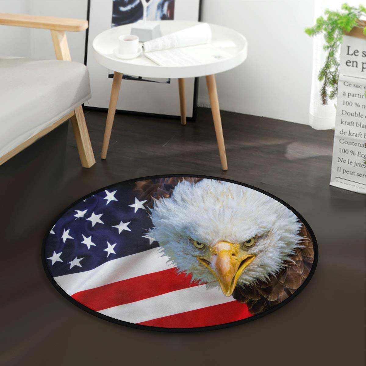 American Flag With Eagle Round Carpet