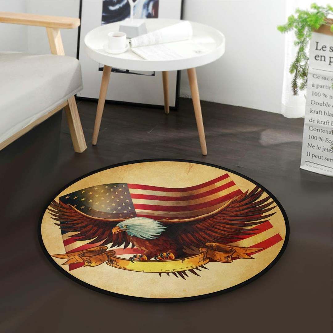American Flag With Eagle Round Carpet