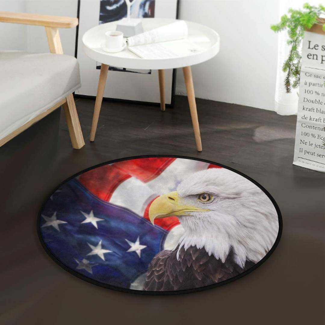 American Flag With Eagle Round Carpet