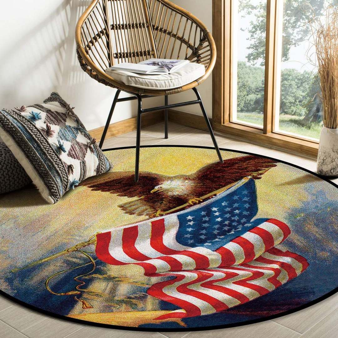 American Flag With Eagle Round Carpet