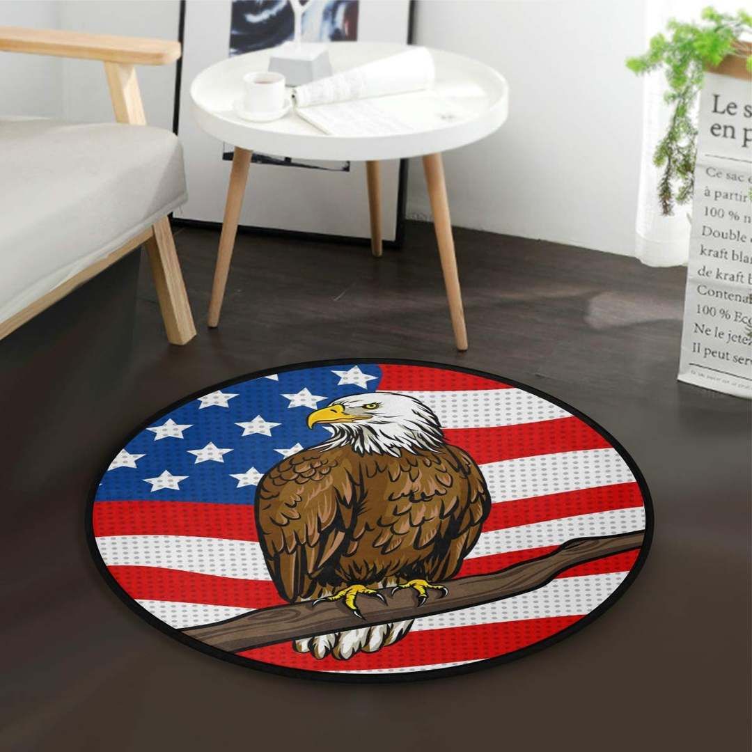 American Flag With Eagle Round Carpet