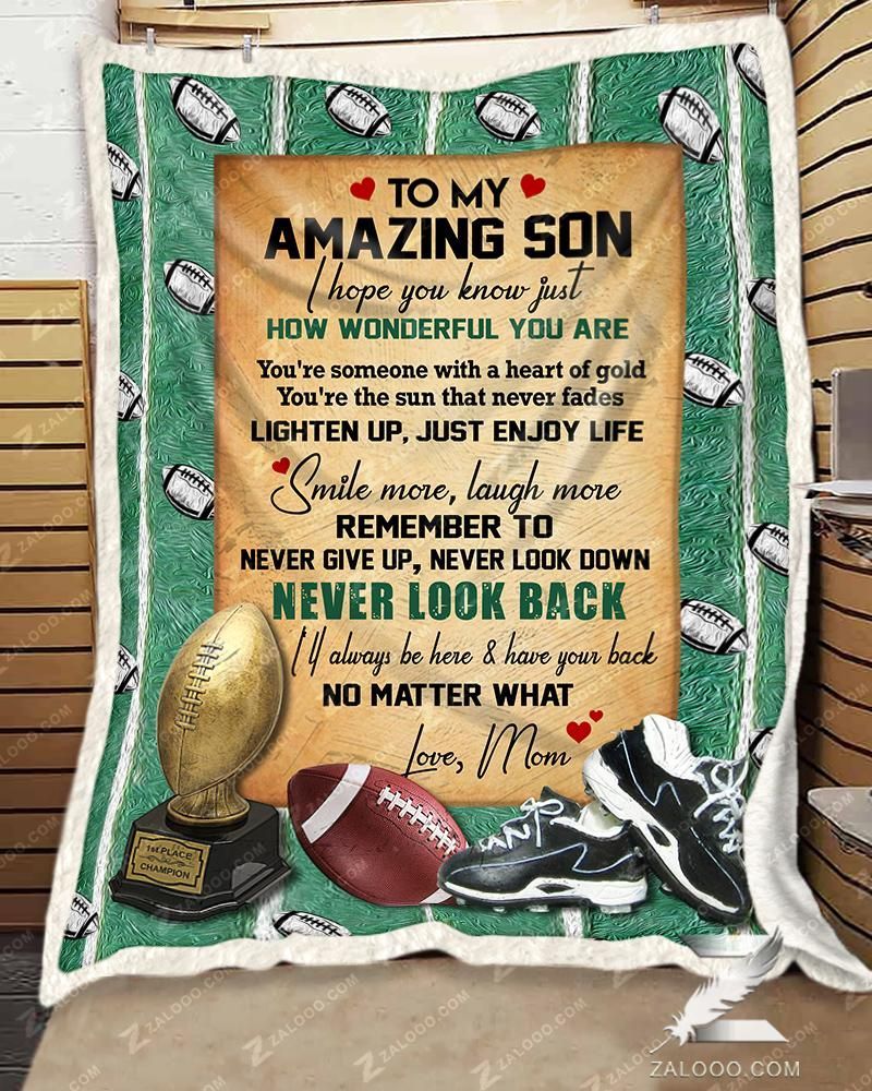 American Football For Son From Mom Never Look Back Sherpa Fleece Blanket