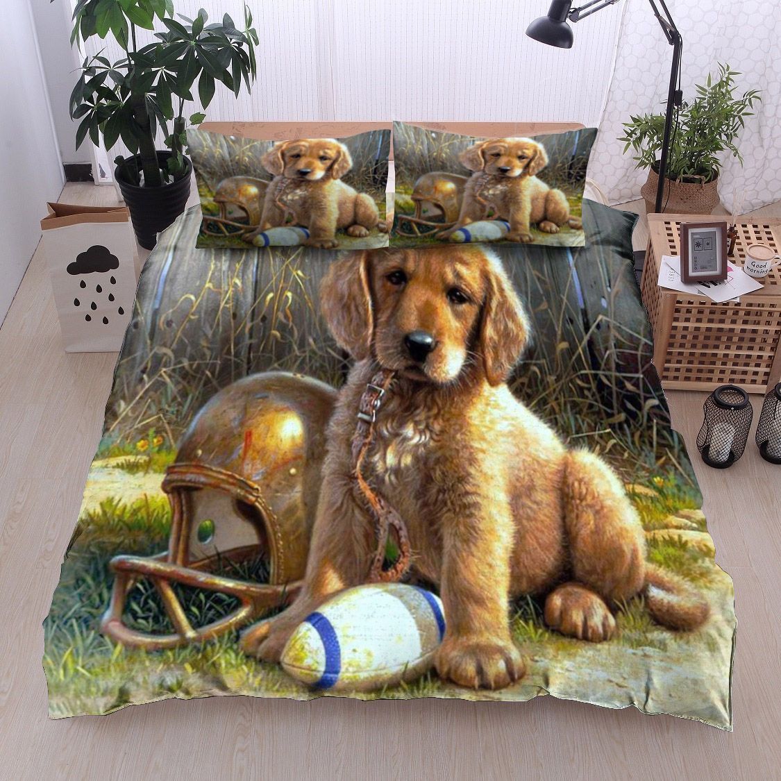 American Football Golden Retriever Puppy Bedding Set