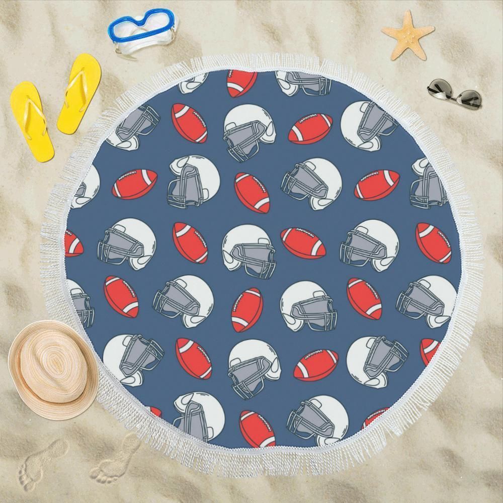 American Football Helmet Design Pattern Round Beach Towel