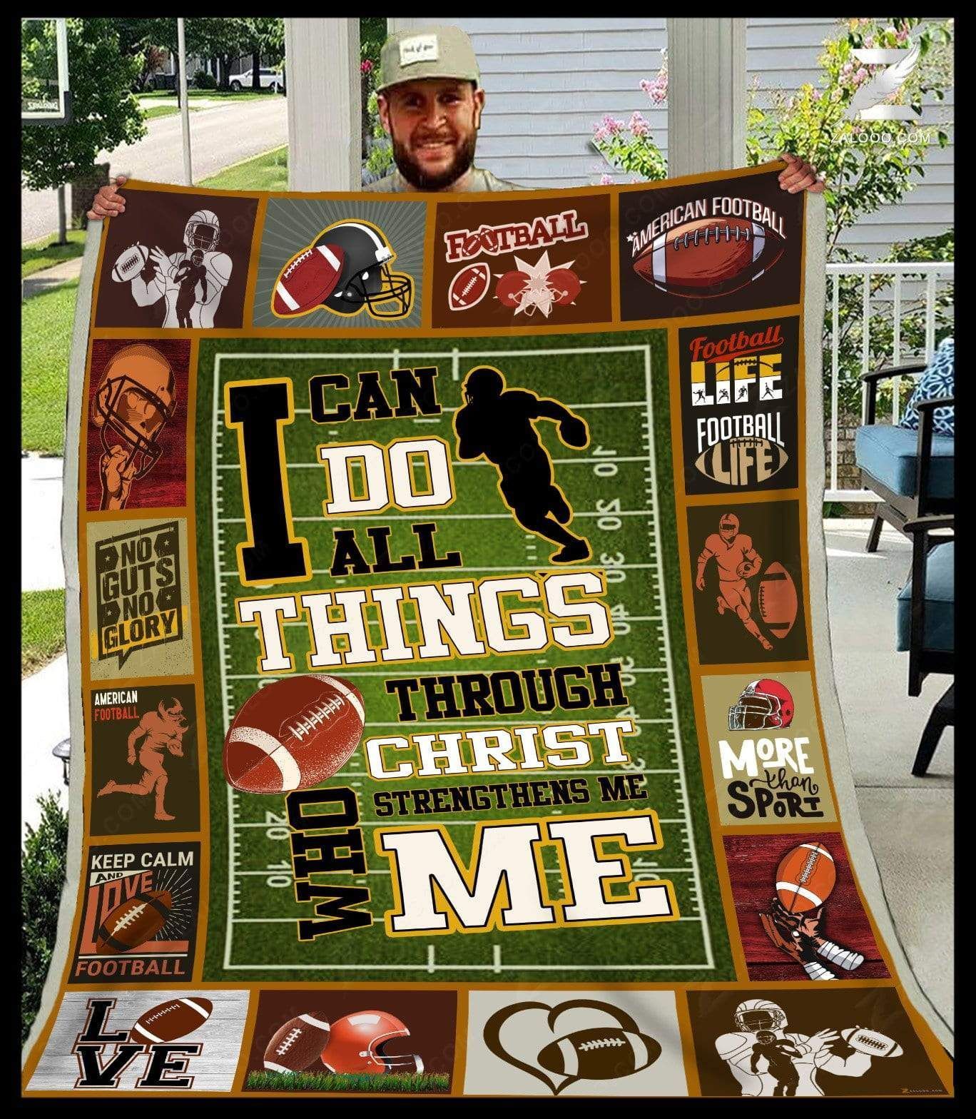 American Football I Can Do All Things Through Christ Sherpa Fleece Blanket