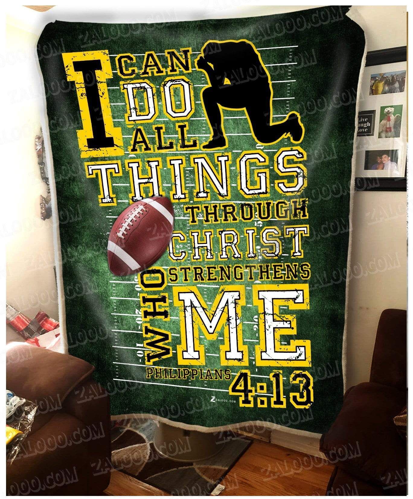 American Football I Can Do All Things Through Christ Sherpa Fleece Blanket
