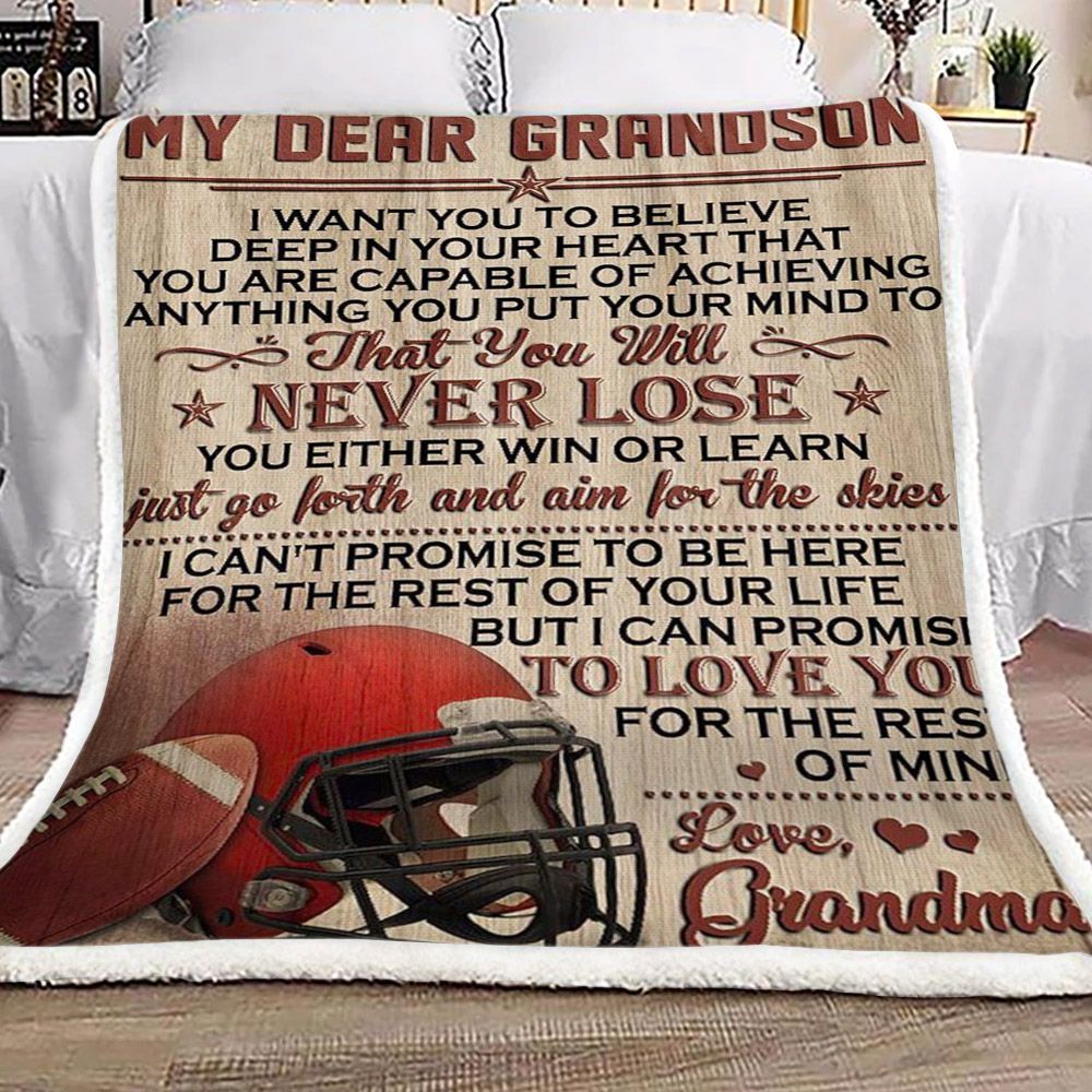 American Football My Dear Grandson Love Grandma Sherpa Fleece Blanket