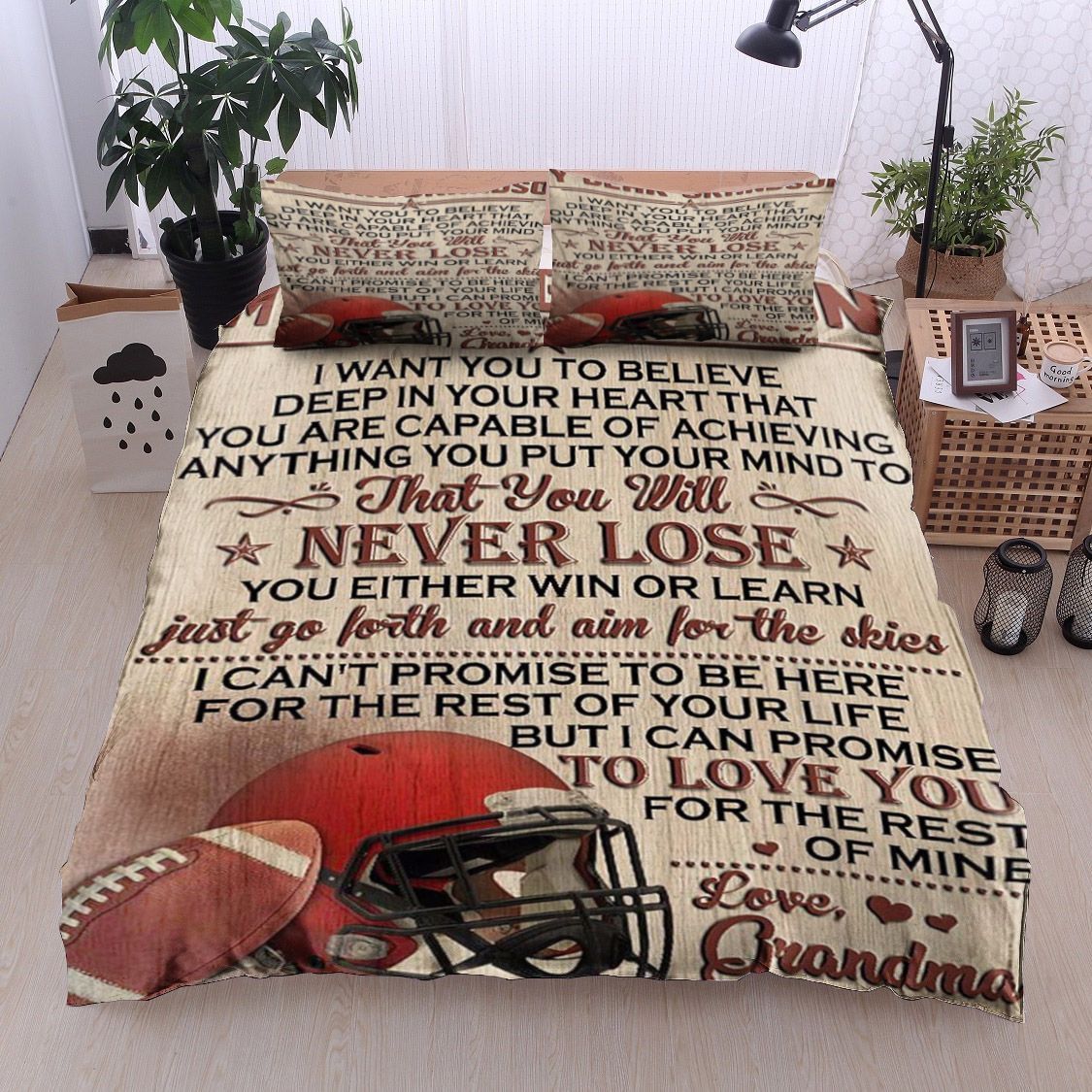American Football My Dear Grandson Love Grandma Bedding Set