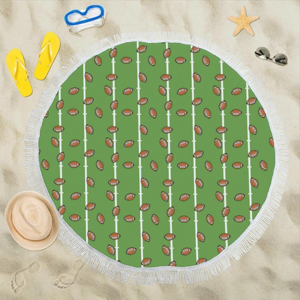 American Football On Field Themed Print Round Beach Towel
