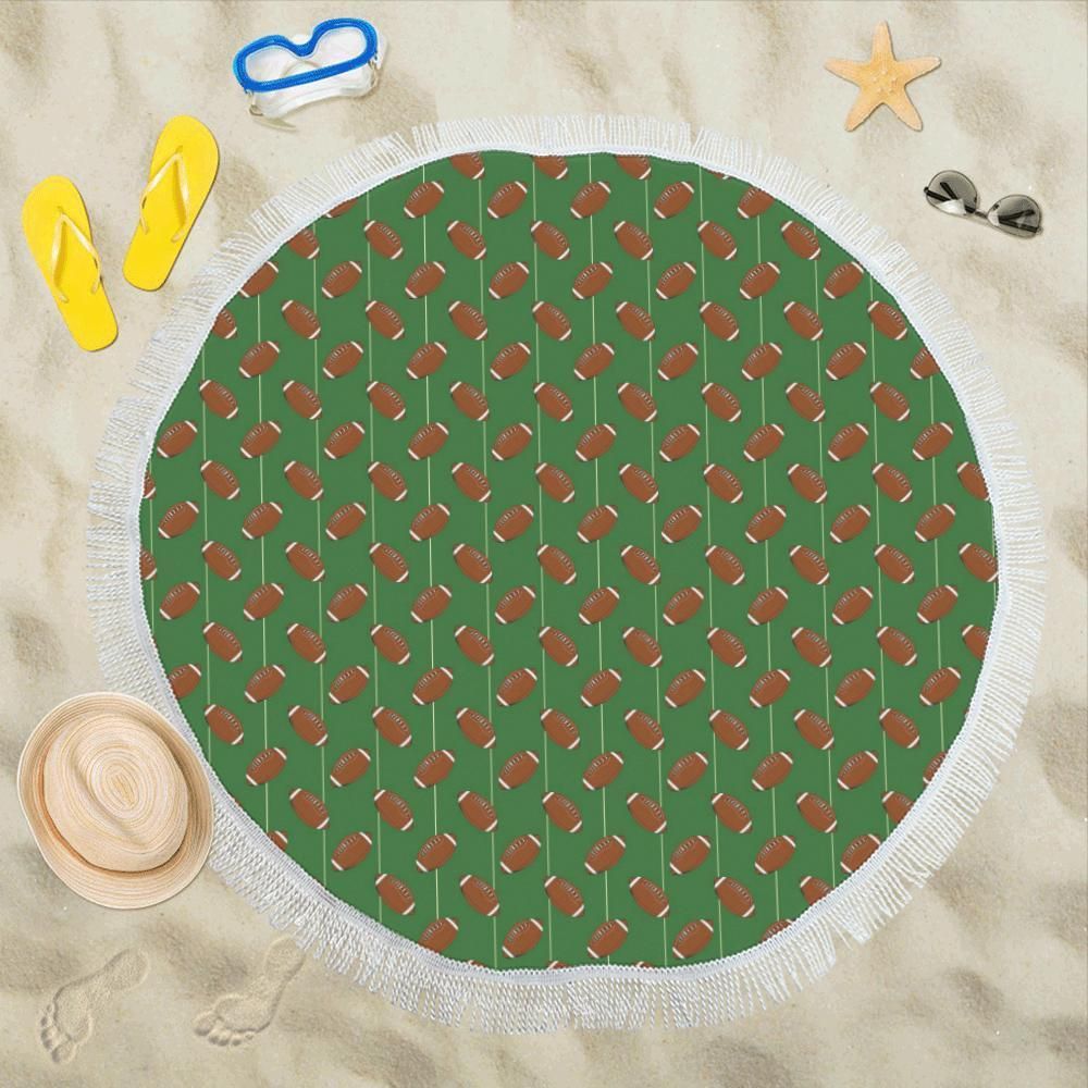 American Football On Field Themed Printed Round Beach Towel