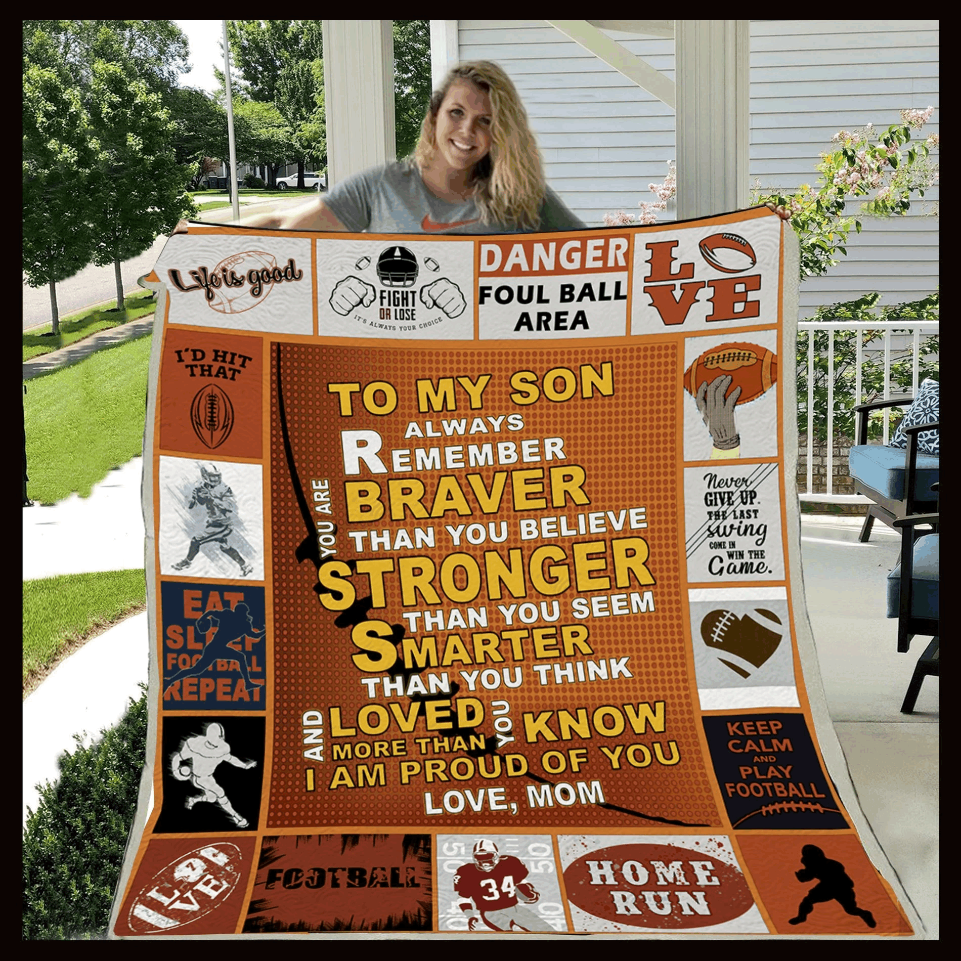 American Football Poster Mom To Son Always Remember Sherpa Fleece Blanket