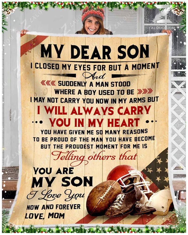 American Football Son Mom I Sherpa Fleece Blanket