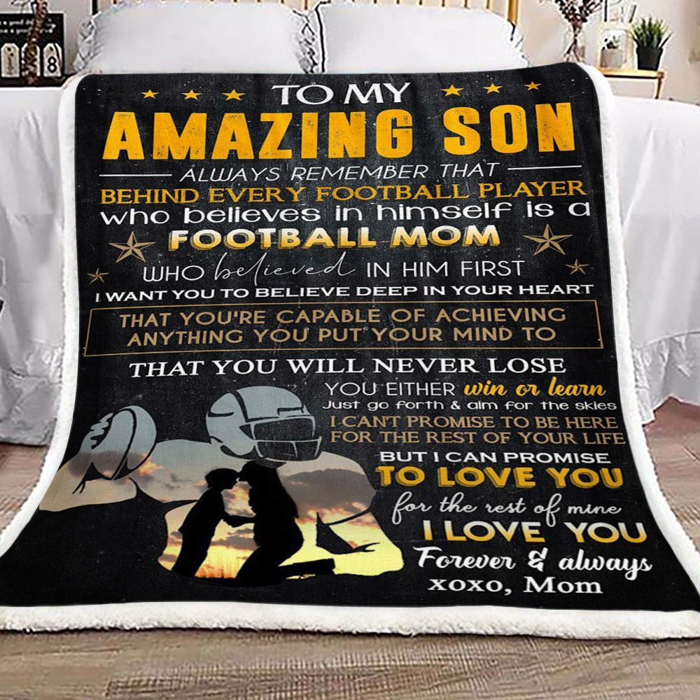 American Football To My Amazing Son From Mom Sherpa Fleece Blanket