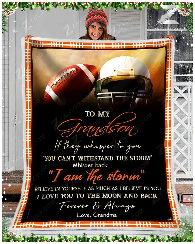 American Football To My Grandson I Love You Sherpa Fleece Blanket