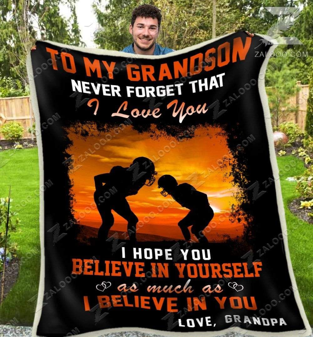 American Football To My Grandson Never Forget That Sherpa Fleece Blanket