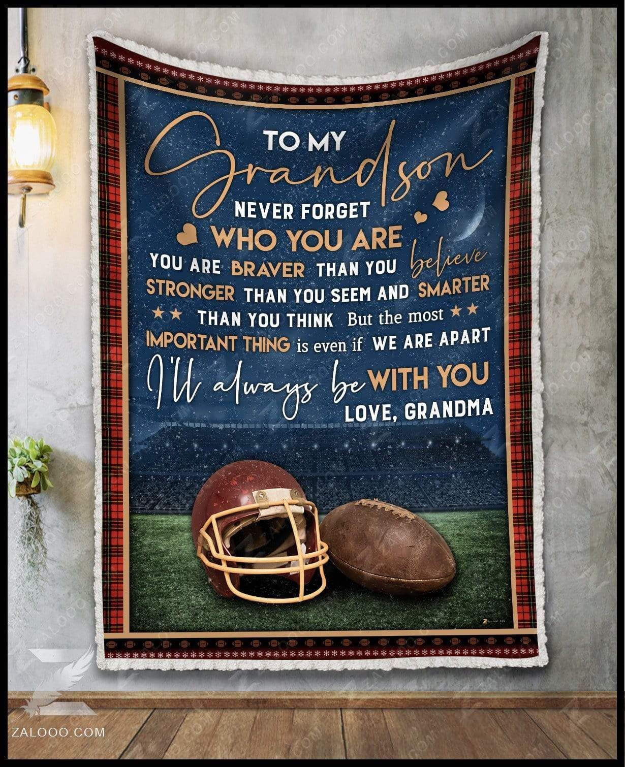 American Football To My Grandson Never Forget Who You Are Love Grandma Sherpa Fleece Blanket