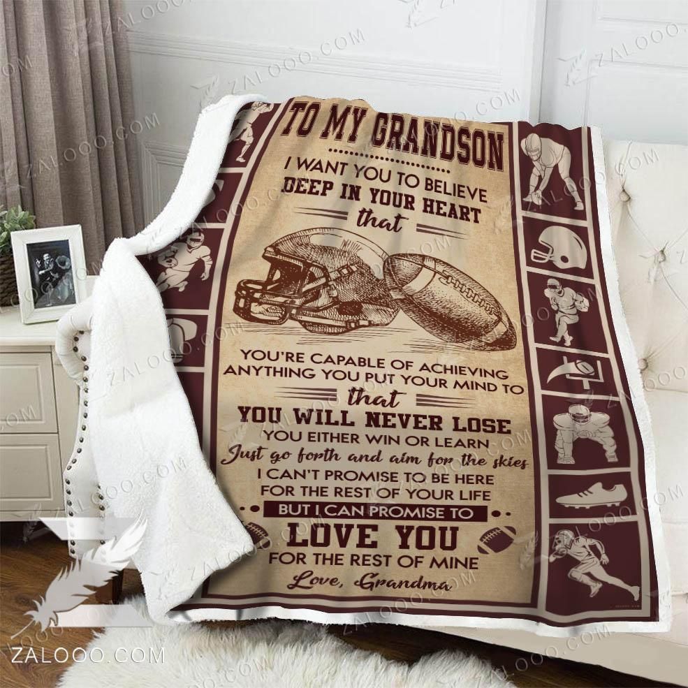 American Football To My Grandson You Are Capable Of Achieving Anything Sherpa Fleece Blanket