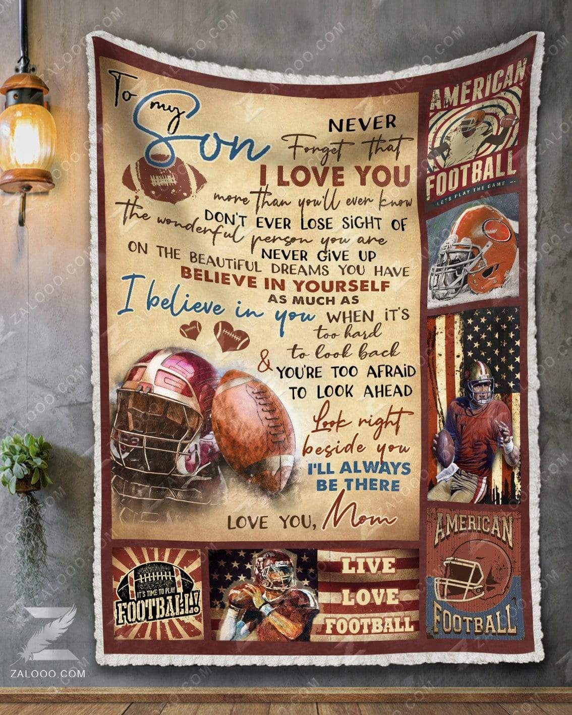 American Football To My Son I Will Always Be There Mom Sherpa Fleece Blanket