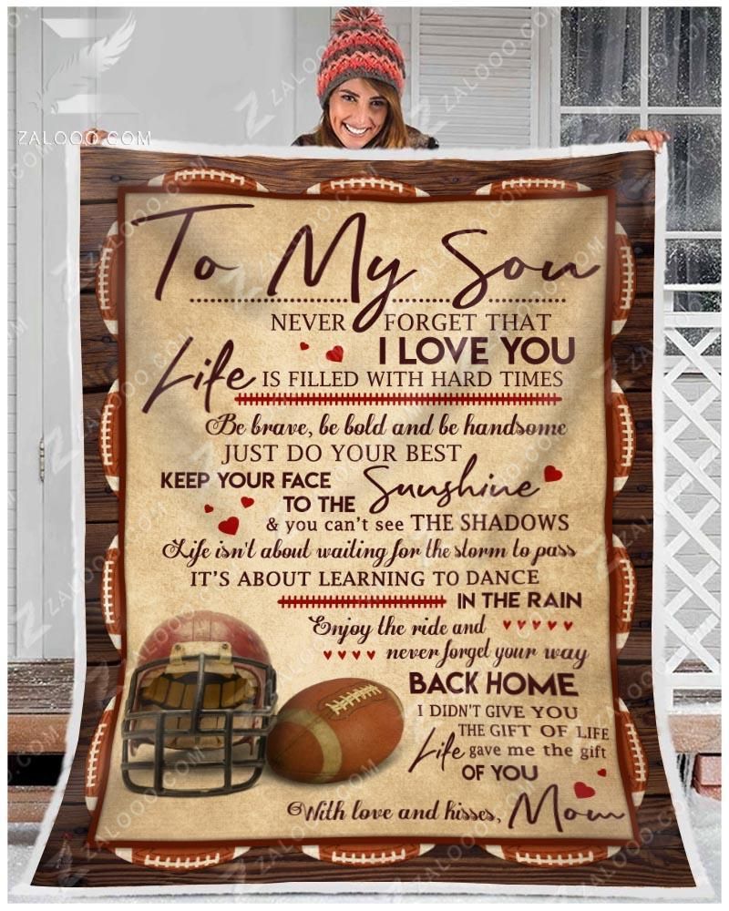 American Football To My Son Love Mom Sherpa Fleece Blanket