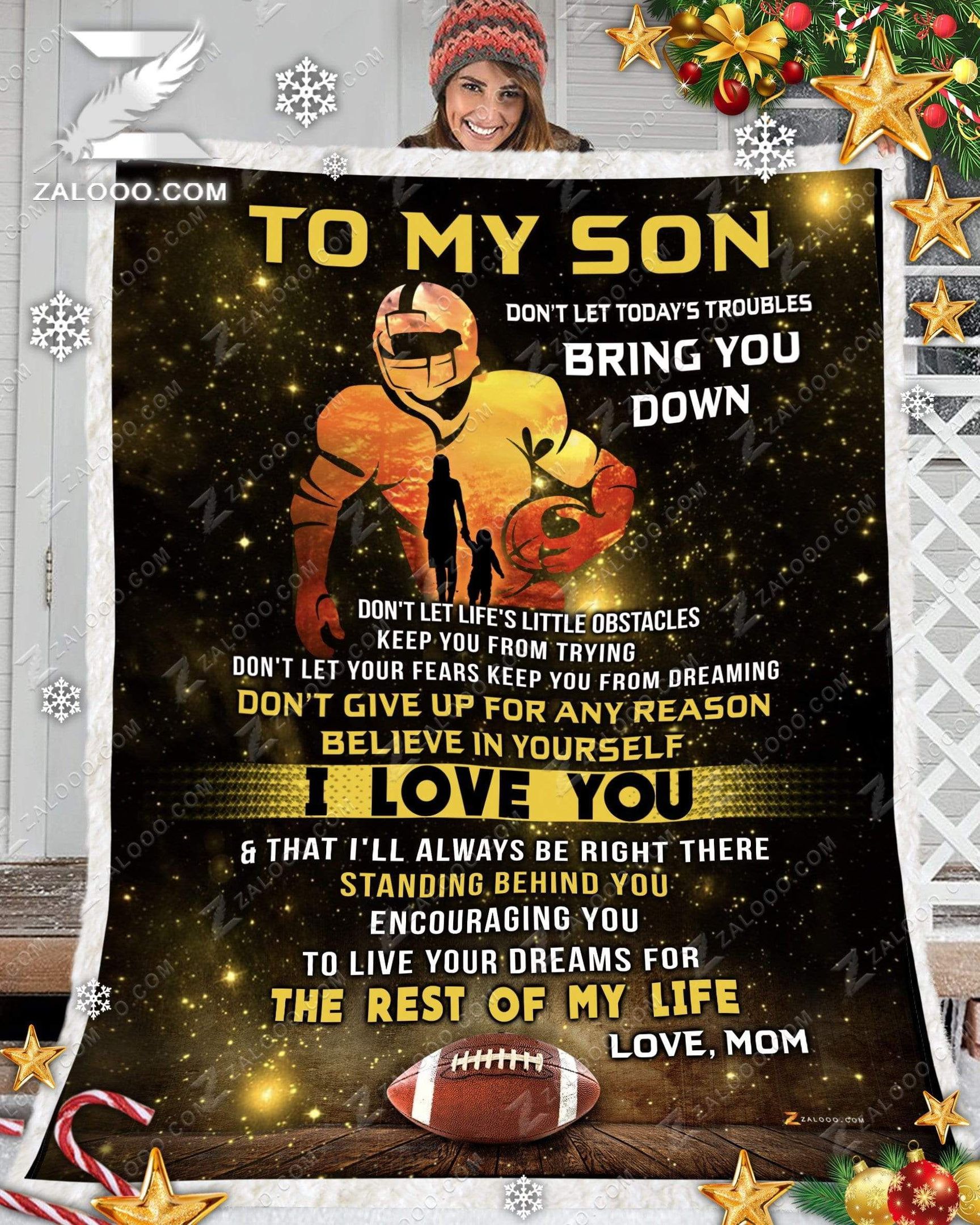 American Football To My Son Love Mom Sherpa Fleece Blanket