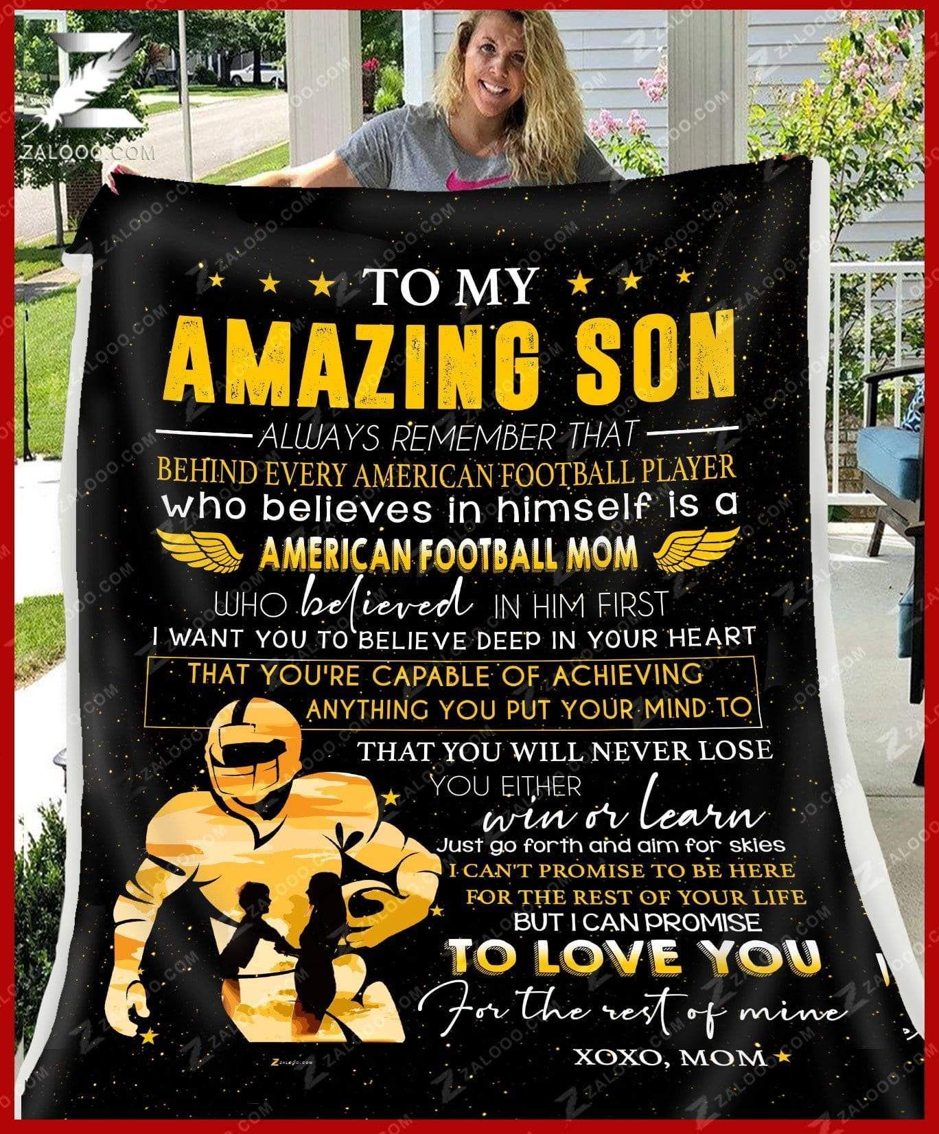 American Football To My Son Xoxo Mom Behind Every Football Player Sherpa Fleece Blanket