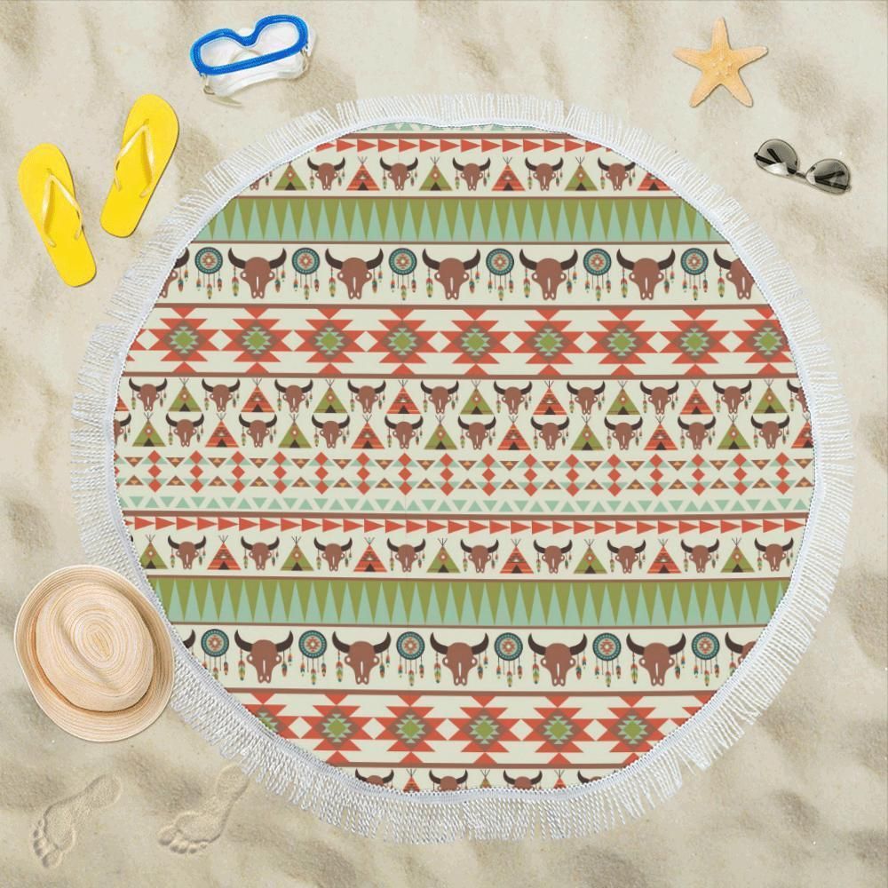 American Indian Ethnic Pattern Printed Round Beach Towel