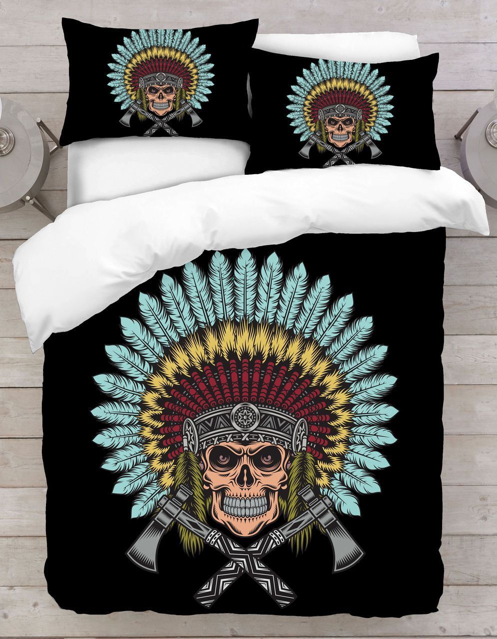American Indian Skull Black Bedding Set