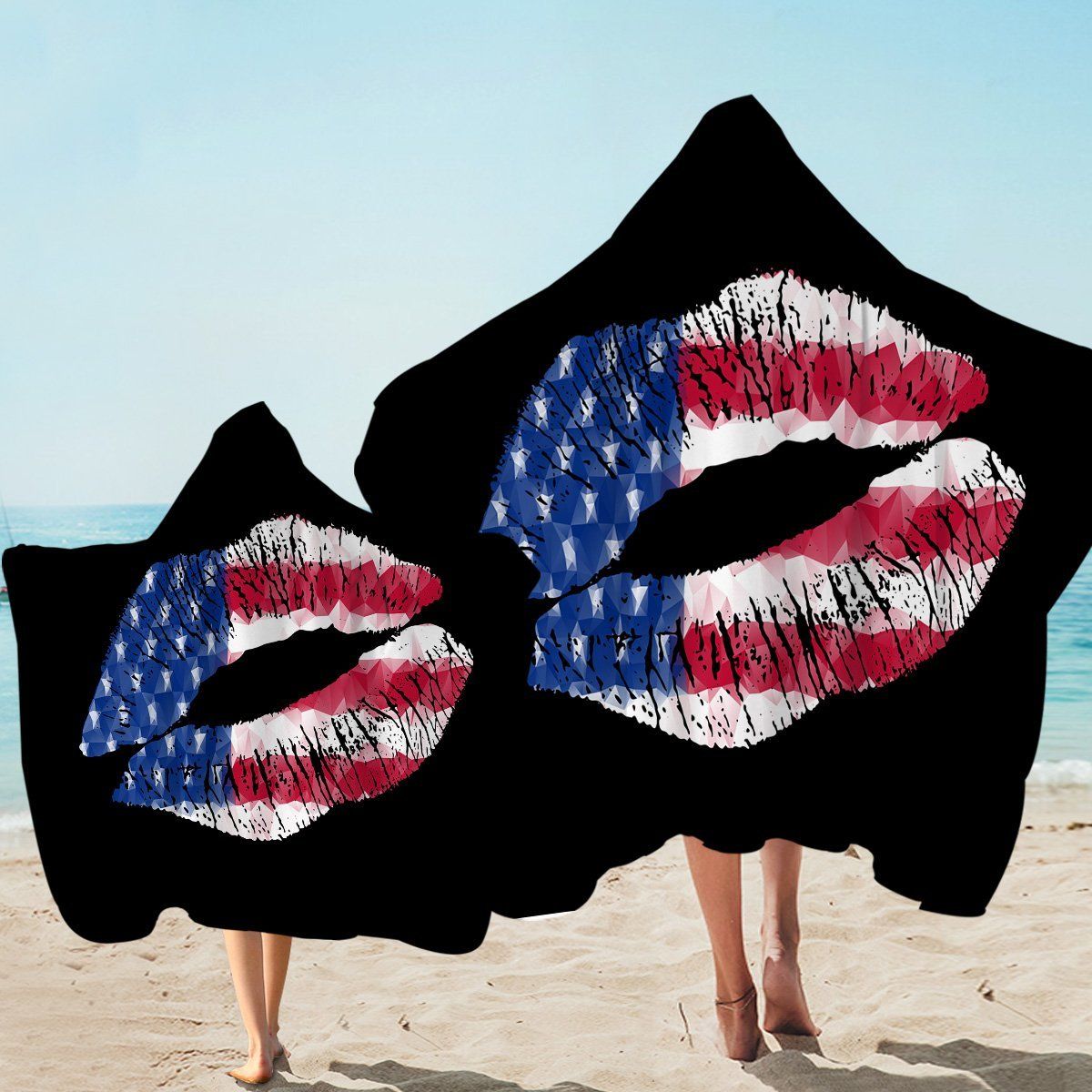 American Lips American Flag Printed Hooded Towel