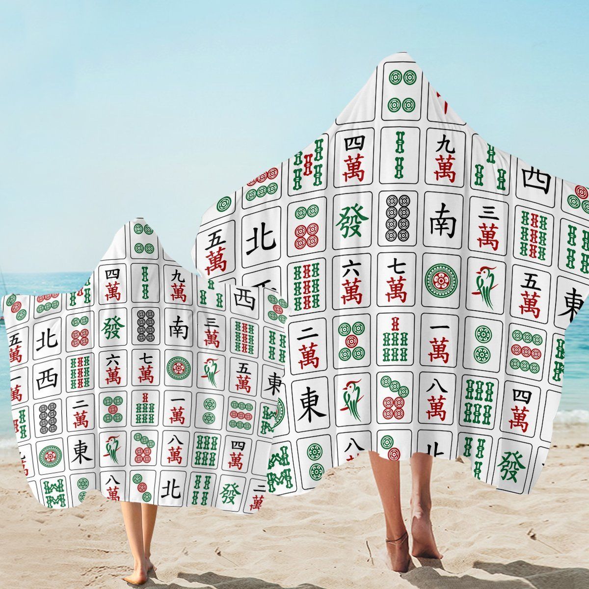 American Mahjong Tiles Printed Hooded Towel